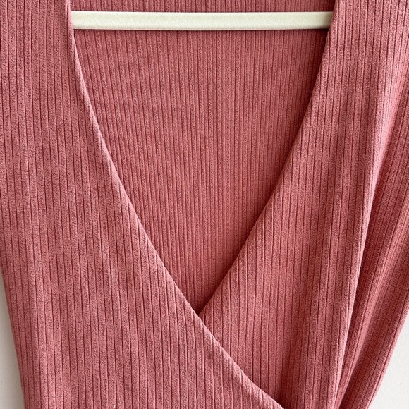 Urban Outfitters Ribbed Wrap Long Sleeve Dress, Dusty Rose, Size Medium - Picture 8 of 16